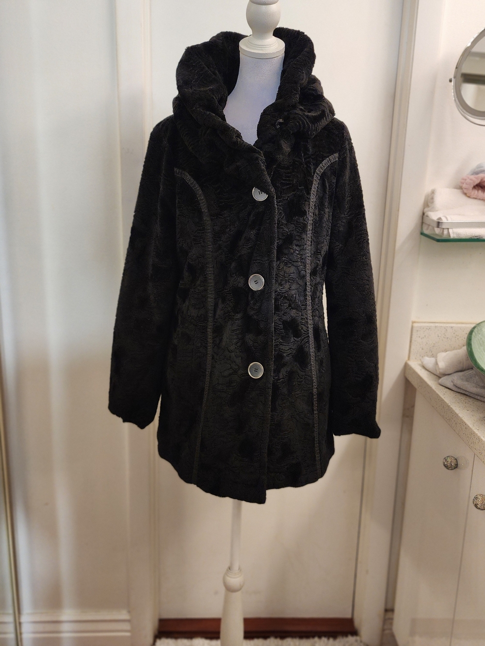 Laundry by Shelli Segal Reversible Faux Fur Quilted Coat Black Small - Picture 8 of 16